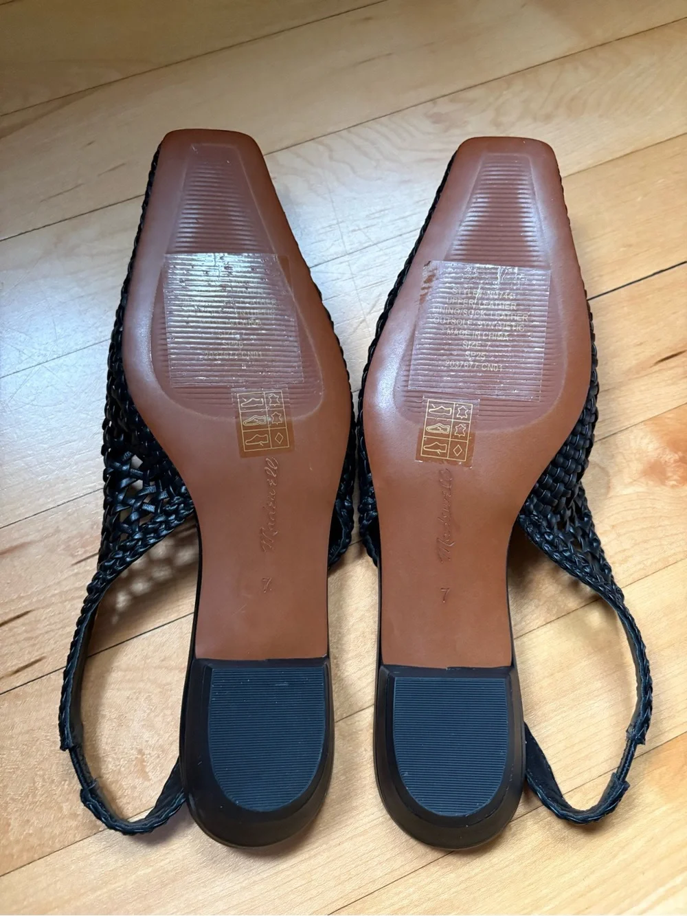 Madewell Black Leather Ophelia Woven Slingback Flats 7 NWOT